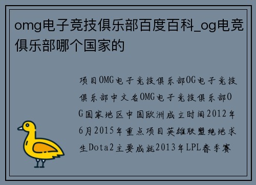 omg电子竞技俱乐部百度百科_og电竞俱乐部哪个国家的